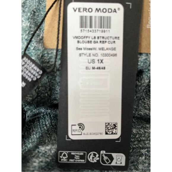 Brand New Vero Moda Women's 1X Plus Melange Sea Moss Long Sleeve T-Shirt Top - Picture 6 of 10